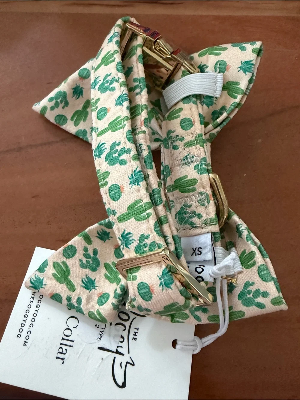 The Foggy Dog Kids Cactus Print Bow Collar - Pink & Green XS